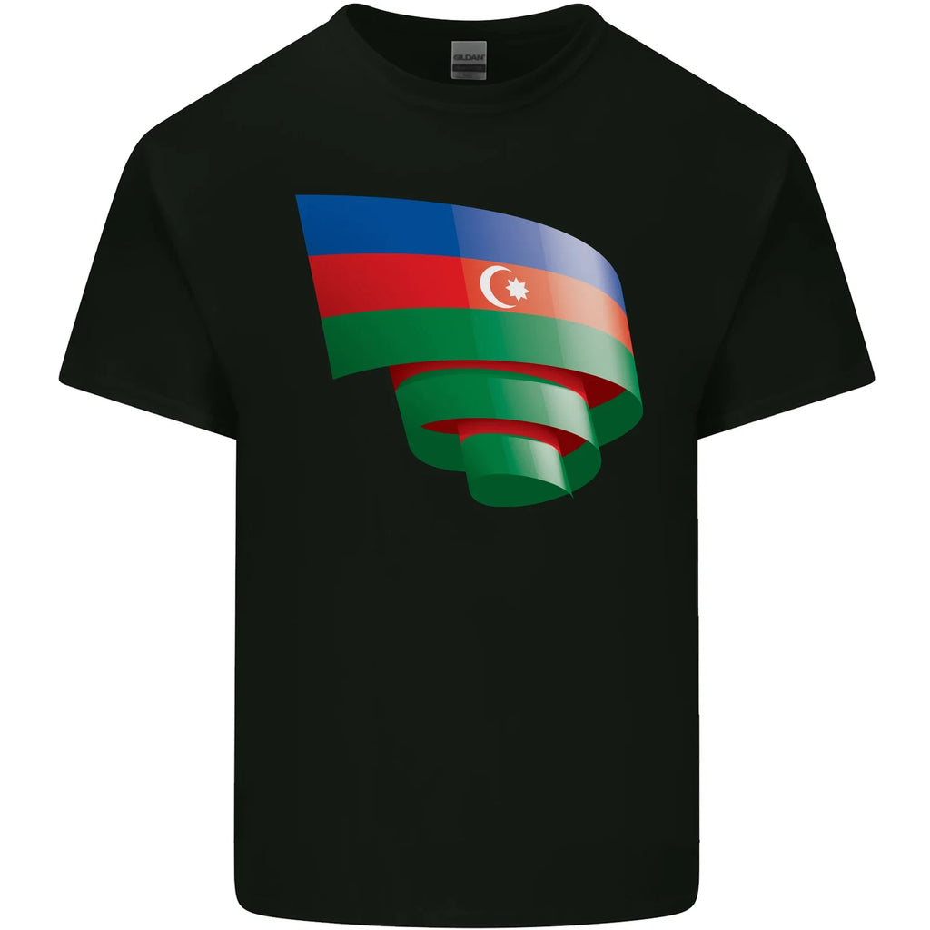 Curled Azerbaijan Flag Azerbaijani Day Football Mens Cotton T-Shirt Tee Top