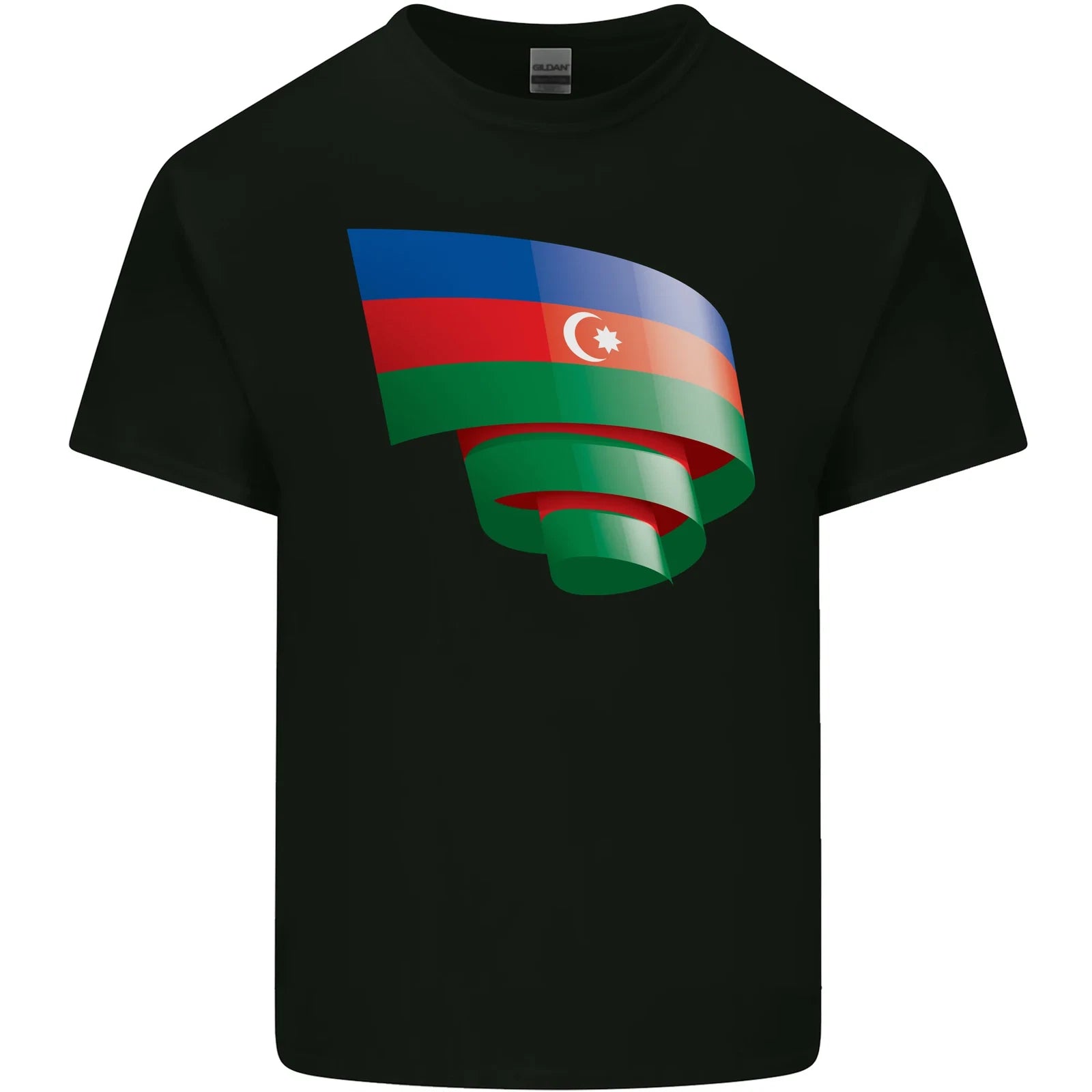 Curled Azerbaijan Flag Azerbaijani Day Football Mens Cotton T-Shirt Tee Top