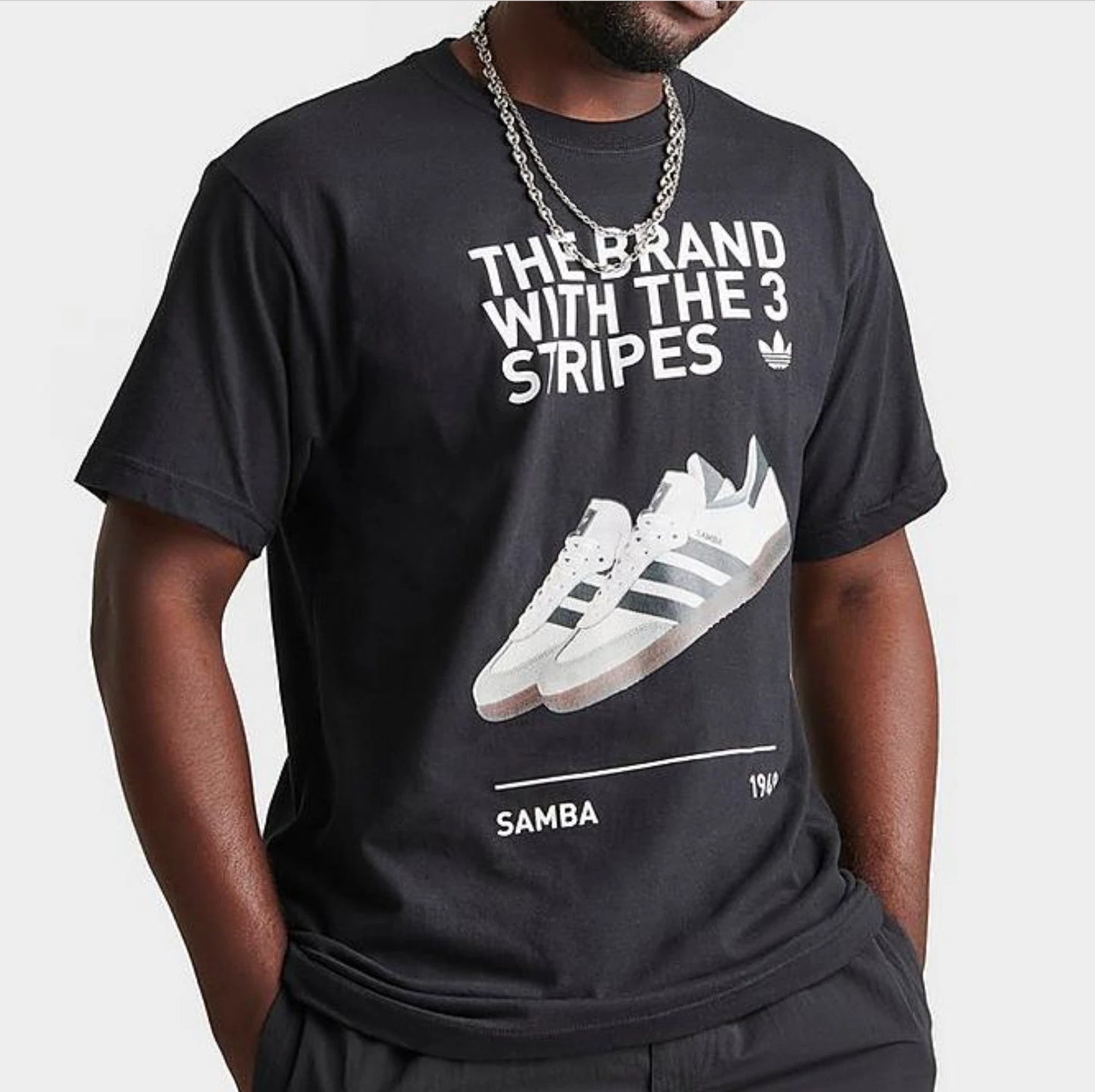 NEW MEN'S ADIDAS ORIGINALS SAMBA TREFOIL TEE SHIRT ~SIZE MEDIUM  #JE2040
