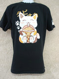 Cute Boba Cat Graphic Tee Black T-Shirt Size XL
