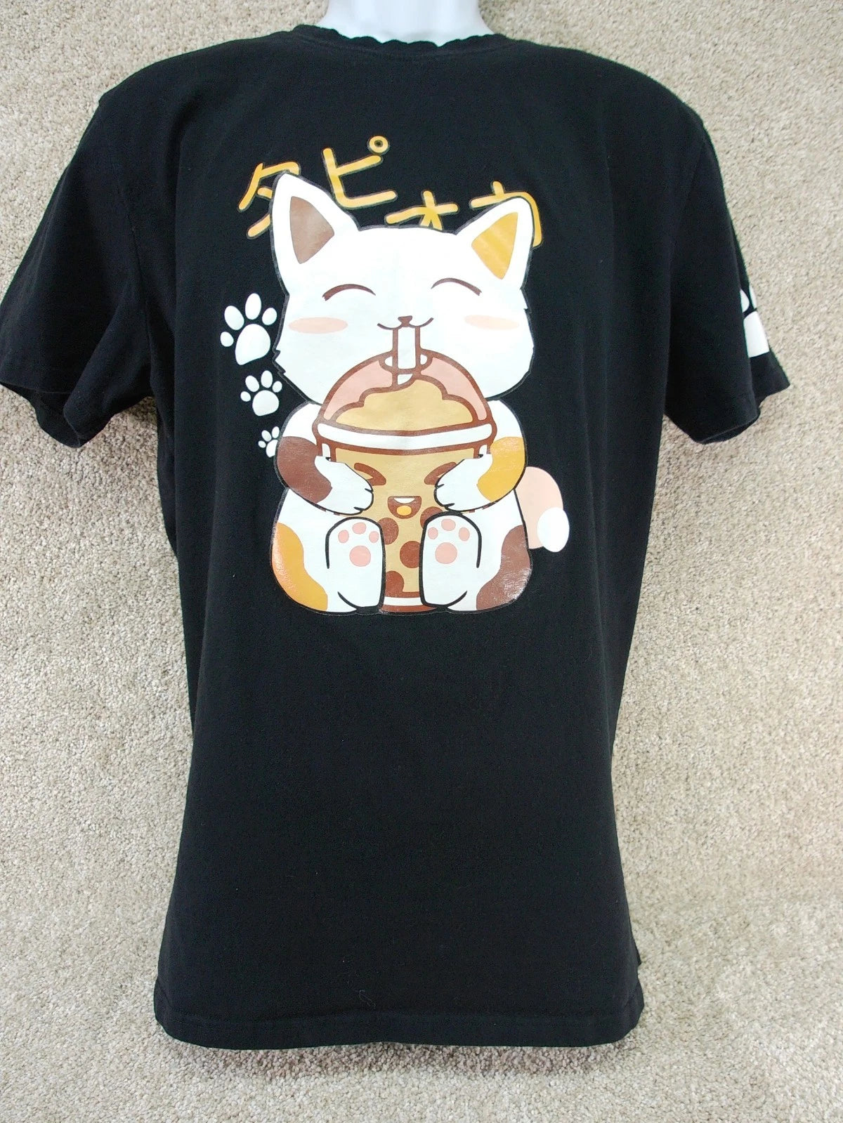 Cute Boba Cat Graphic Tee Black T-Shirt Size XL