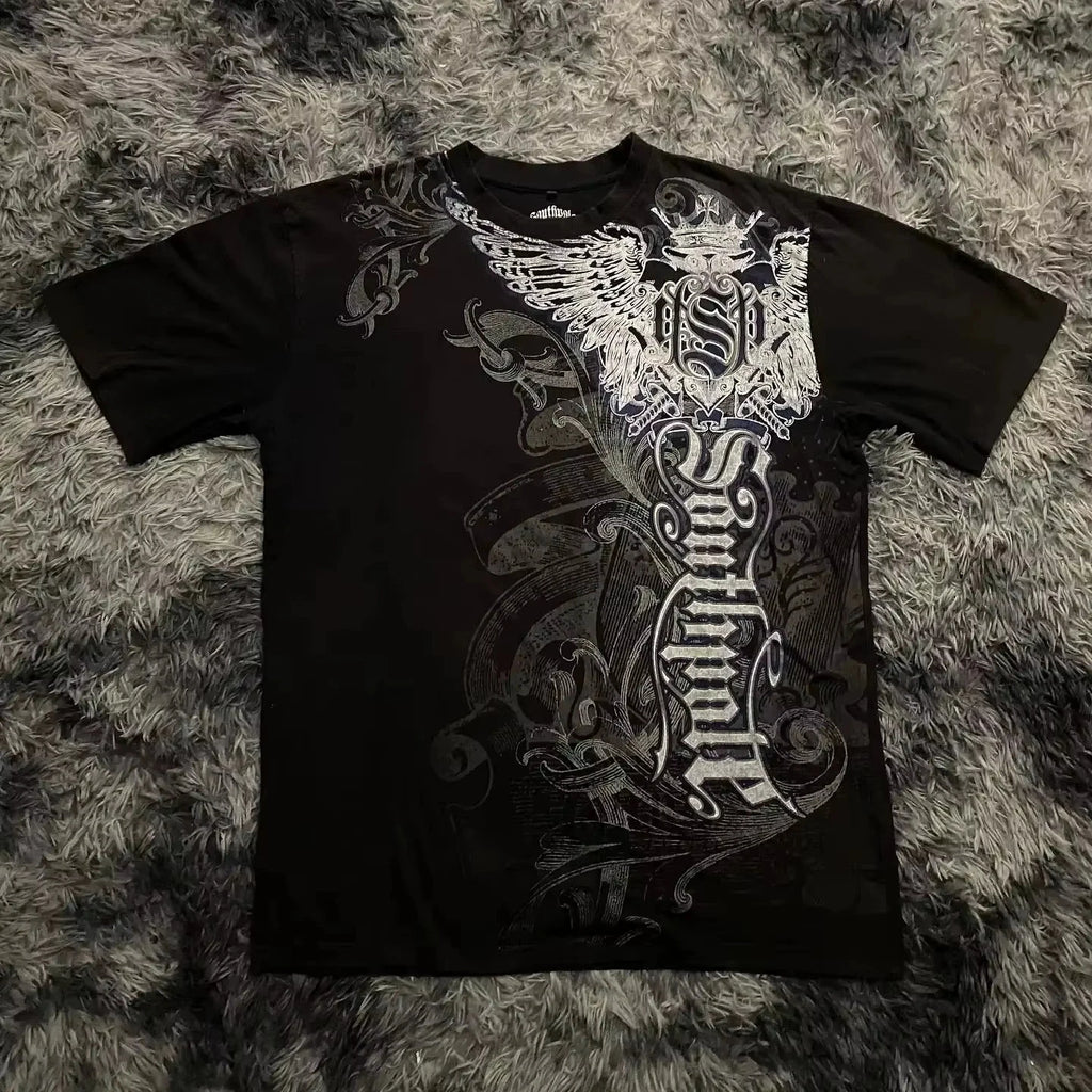 [6 Variants][S-4XL] Black Gothic Winged Graphic Tee | Dark Streetwear Y2K