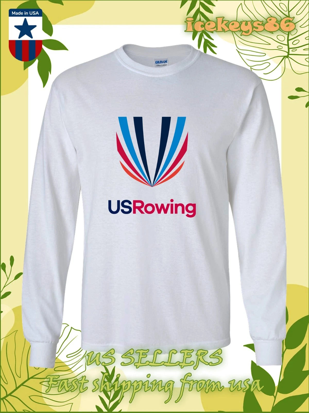 New U.S. Rowing Team Rowing Logo Men's Long Sleeve T-Shirt American Cool T-Shirt