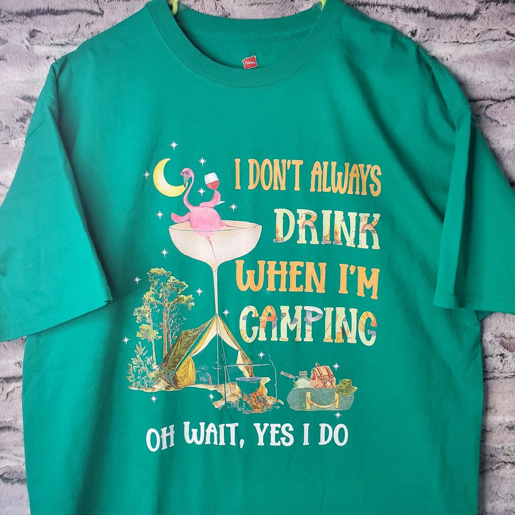 Camping Flamingo Wine I Don't Always Drink Shirt Funny Camping T-shirt GREEN 2XL