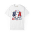 USA Red White Soccer Graphic T-Shirt Patriotic Fan Tee