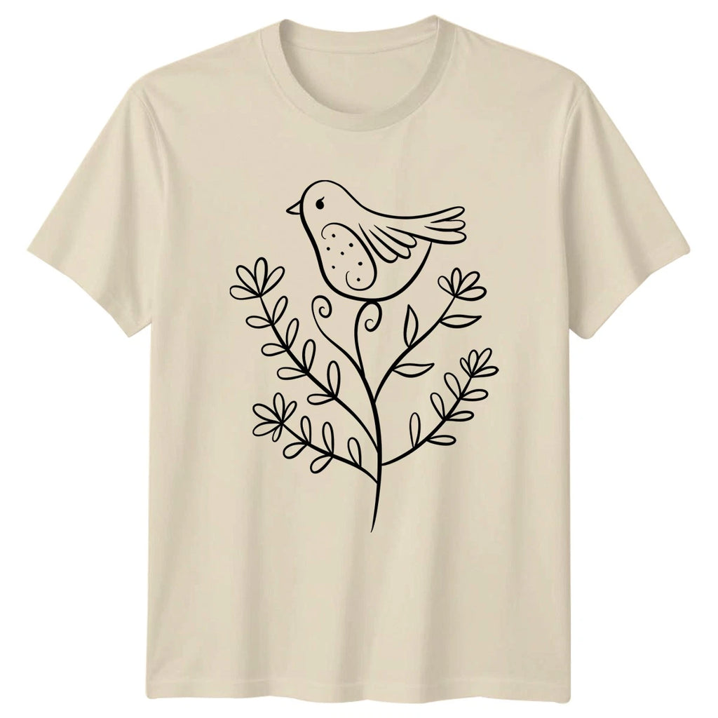 Cute Bird Botanical Line Art T-Shirt Nature Drawing Wildlife Birthday Gift