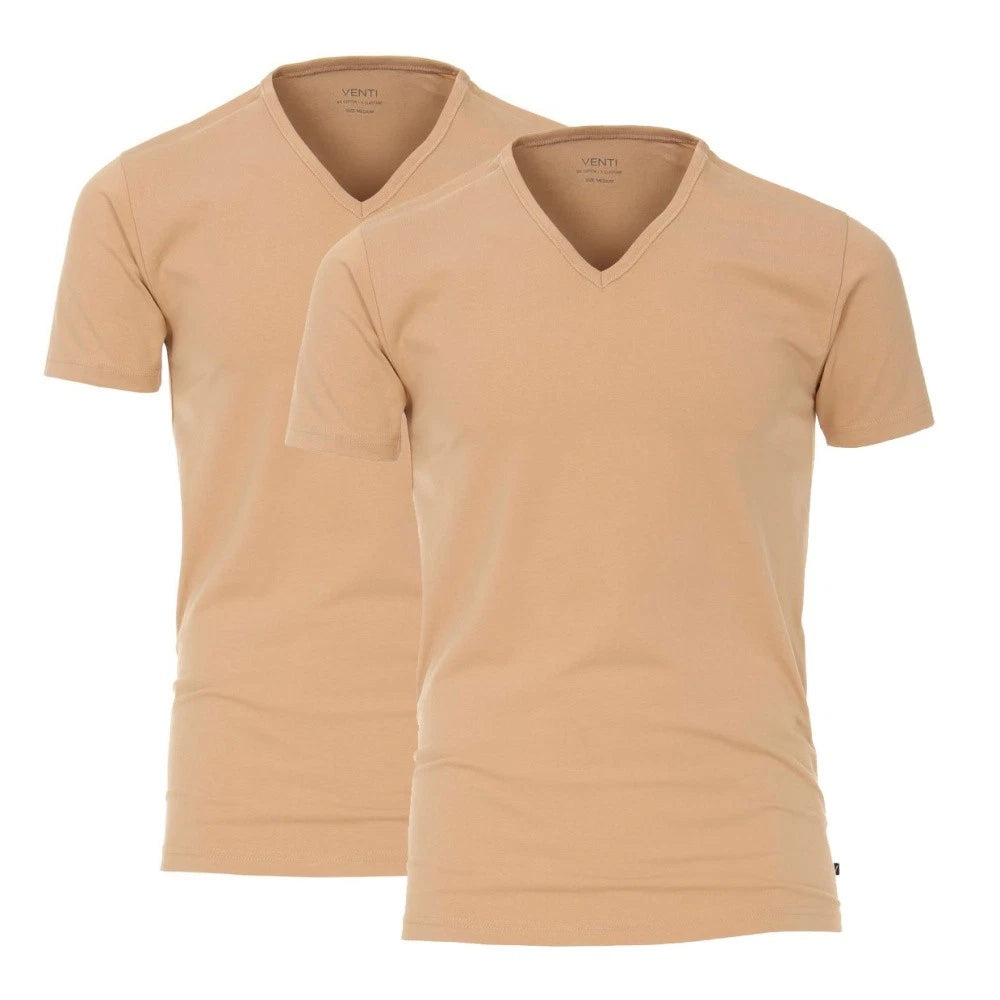 Venti Men's T-Shirt Twin Pack V-Neck Skin Tone 012600 650