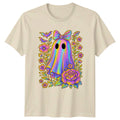 Cute Iridescent Ghost Floral Bat Womens T-Shirt Halloween Gift For Her