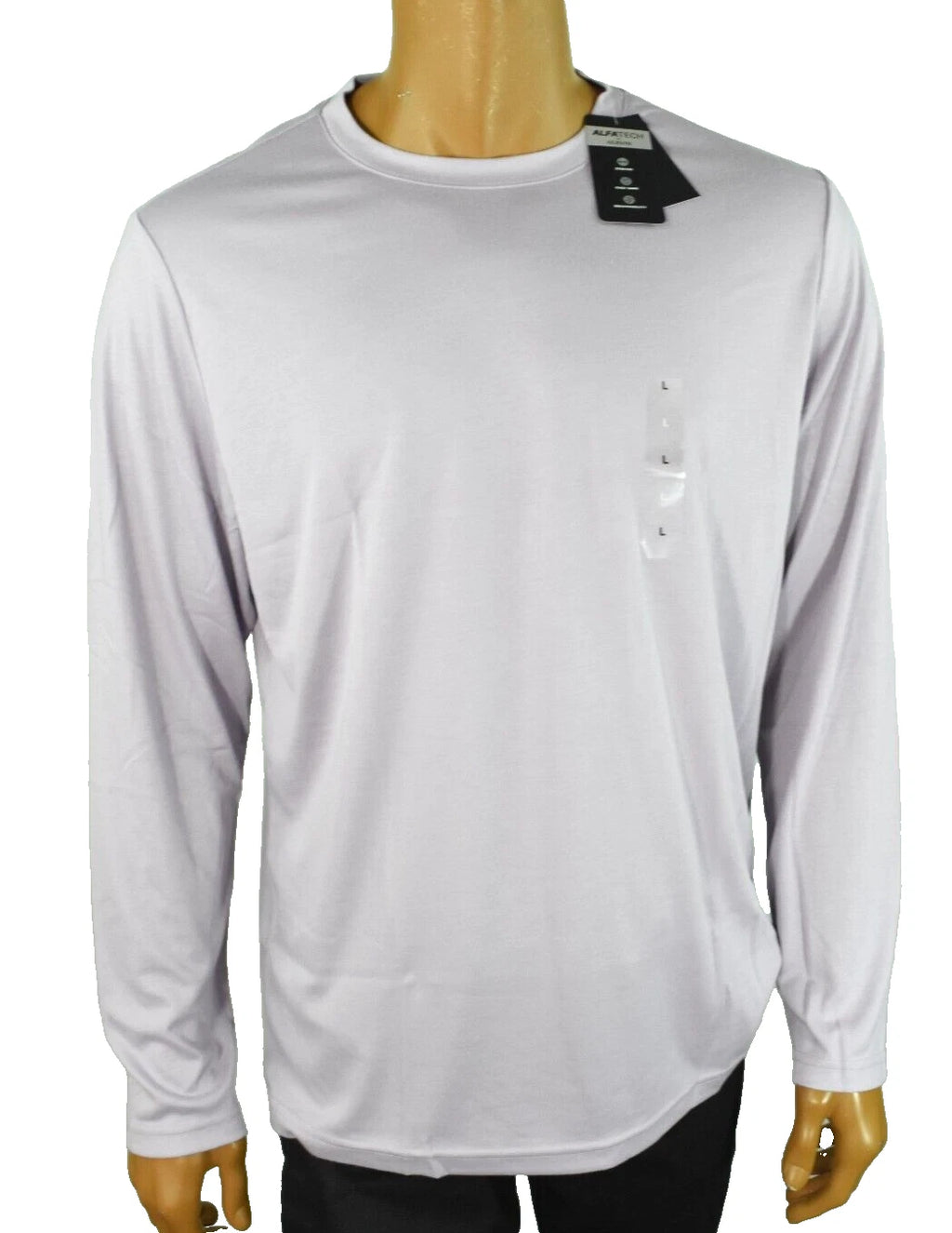 Alfani Mens T-Shirt New L Lavender Crew Neck Long Sleeve Stretch Basic Knit