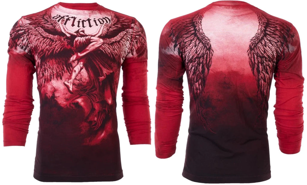 AFFLICTION Men's T-Shirt Long Sleeve UPWARD Wings Tattoo Biker Red