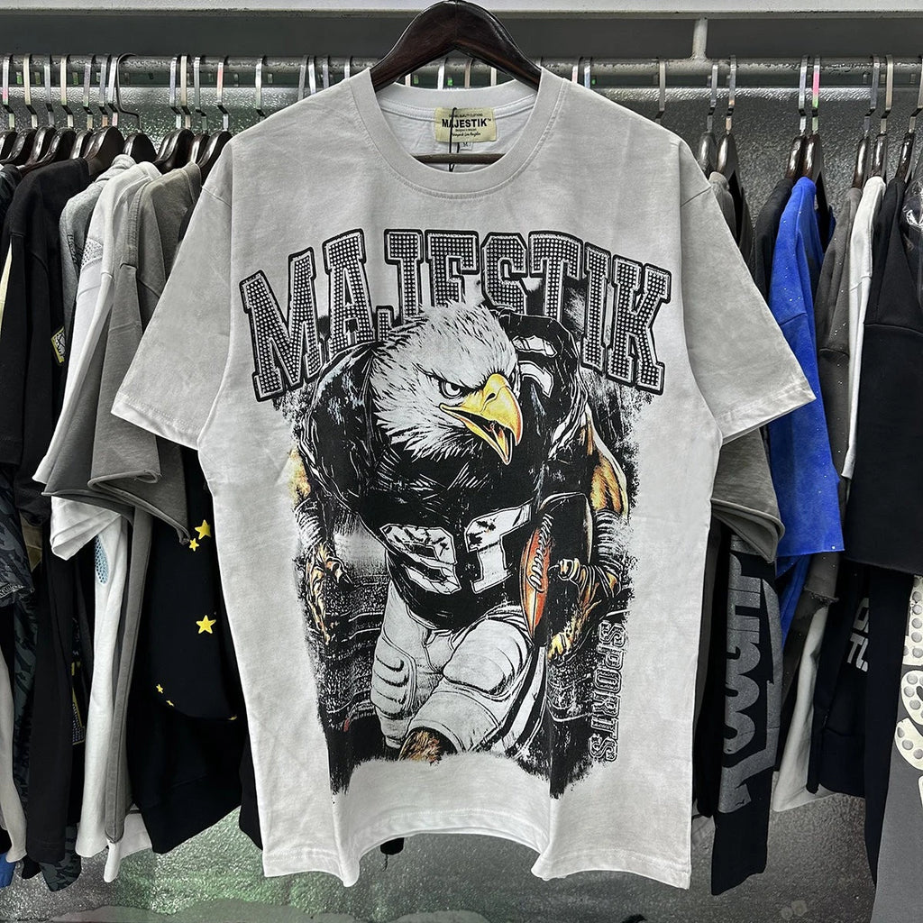 SUMMER HIGH STREET T SHIRT FOR MEN WOMEN RHINESTONE HIP HOP SHORT COTTON TOP TEE