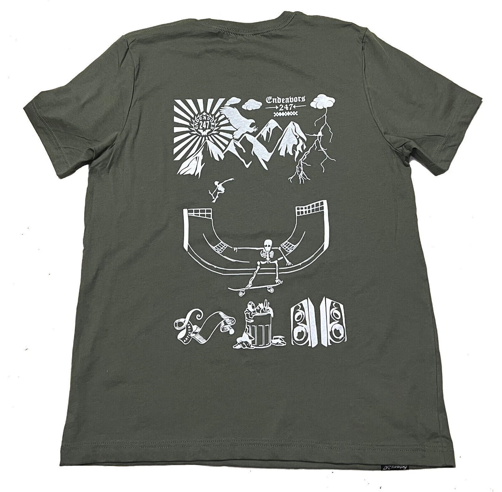 Endeavors247 At The Skate Park Skateboarding Vol.1 Issue Military Green T Shirt