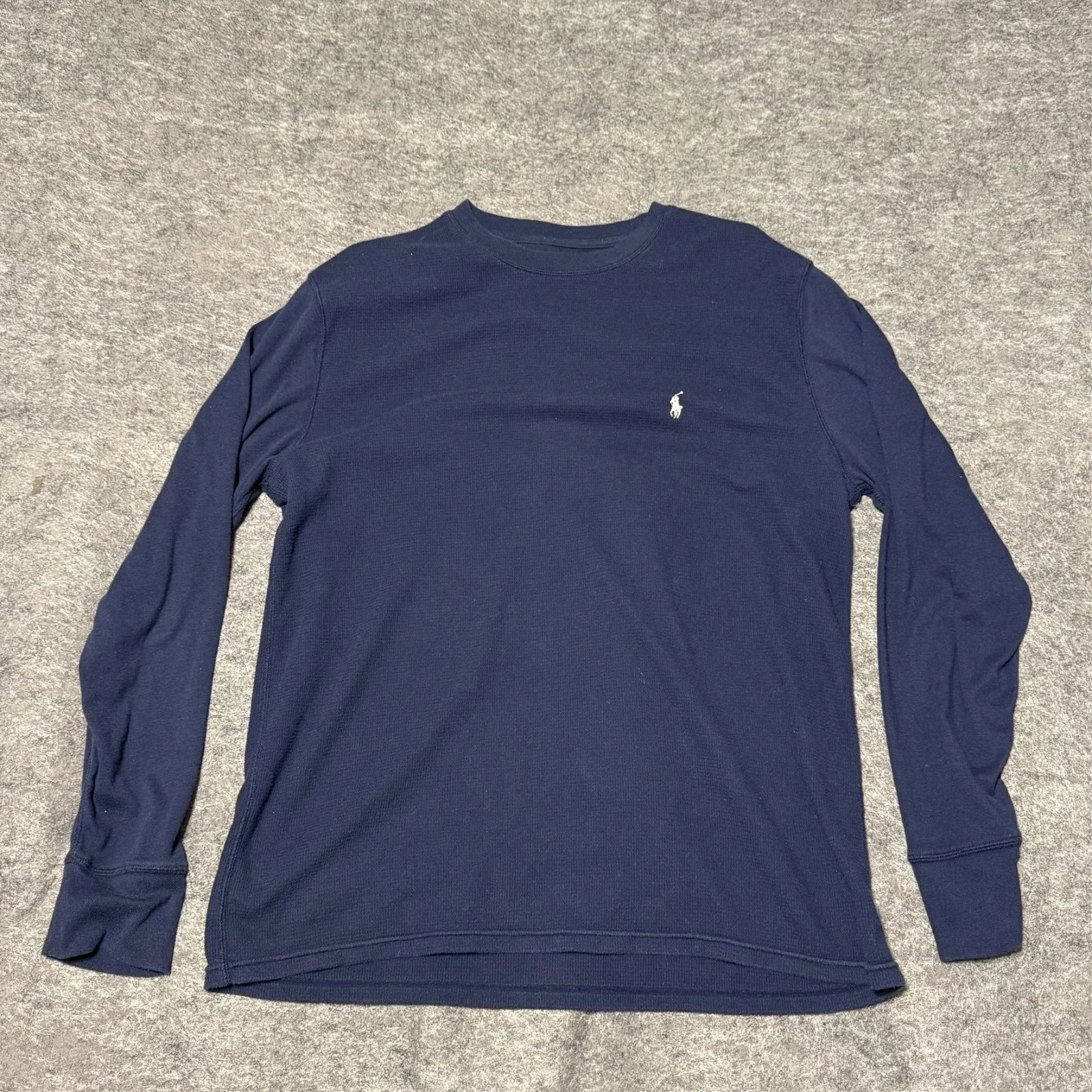 Polo Ralph Lauren Mens Thermal T-Shirt Size XL Navy Blue Waffle Knit White Pony
