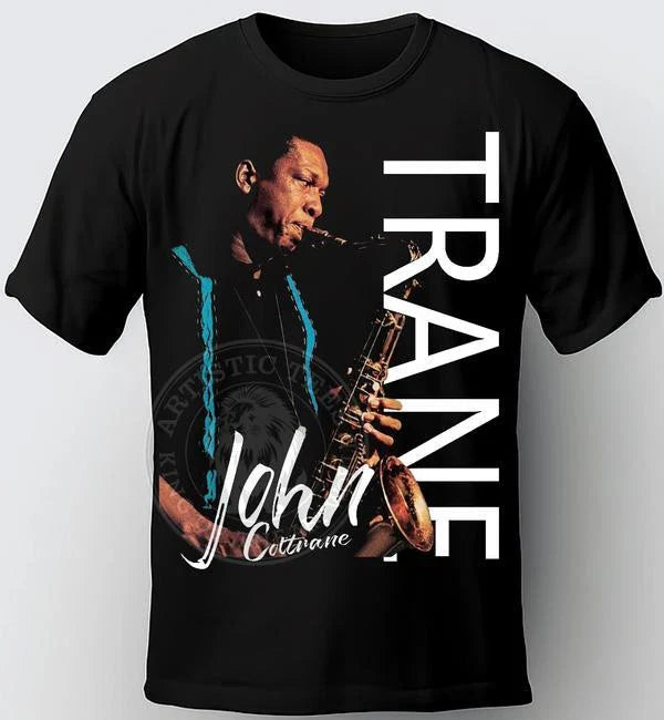 JOHN COLTRANE T-SHIRT. 1967. COLOR BLACK. JAZZ TEES, MILES, MONK, BILLIE MUSIC