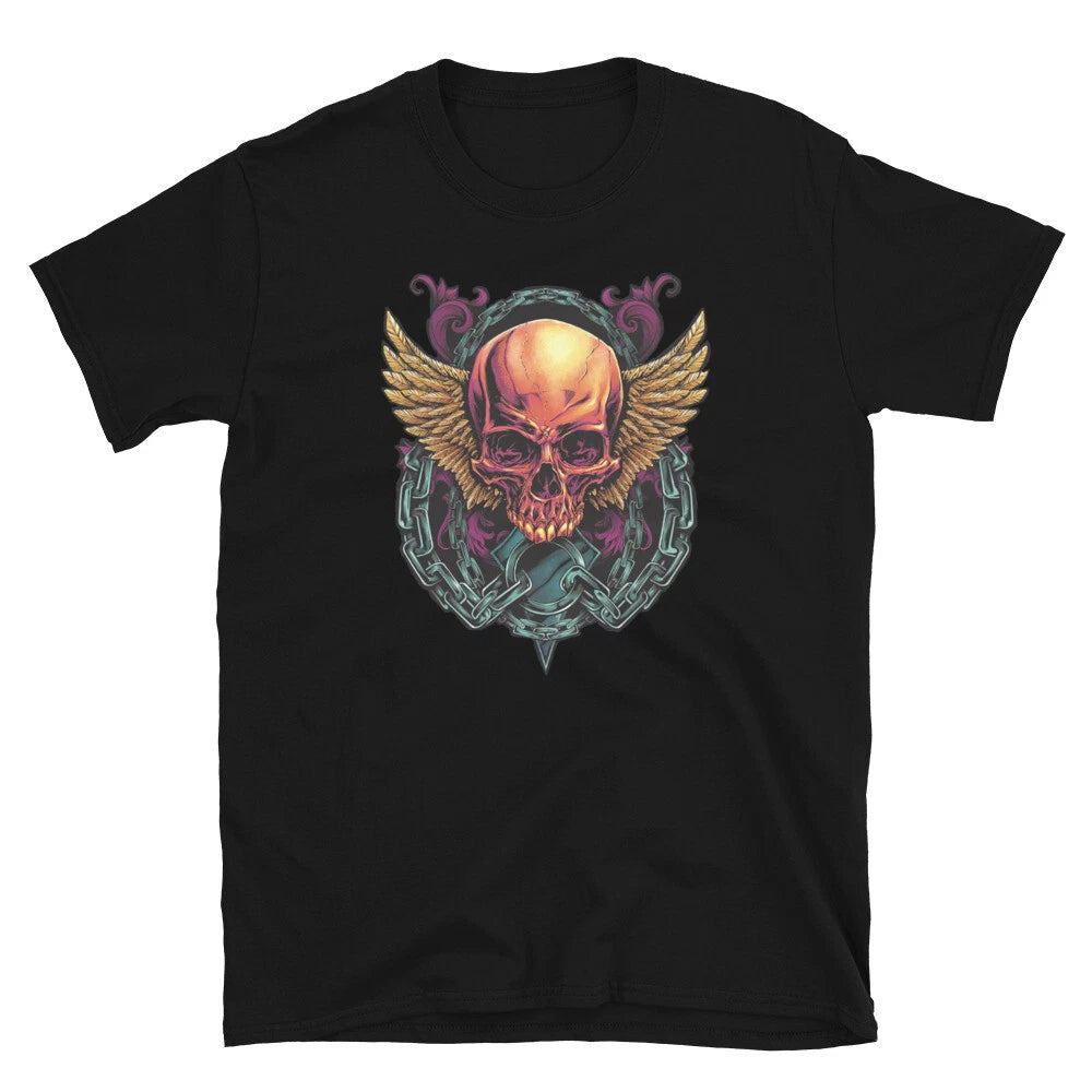 TRENDY SKULL WINGS AND CHAINS AWESOME GRAPHIC Short-Sleeve Unisex T-Shirt