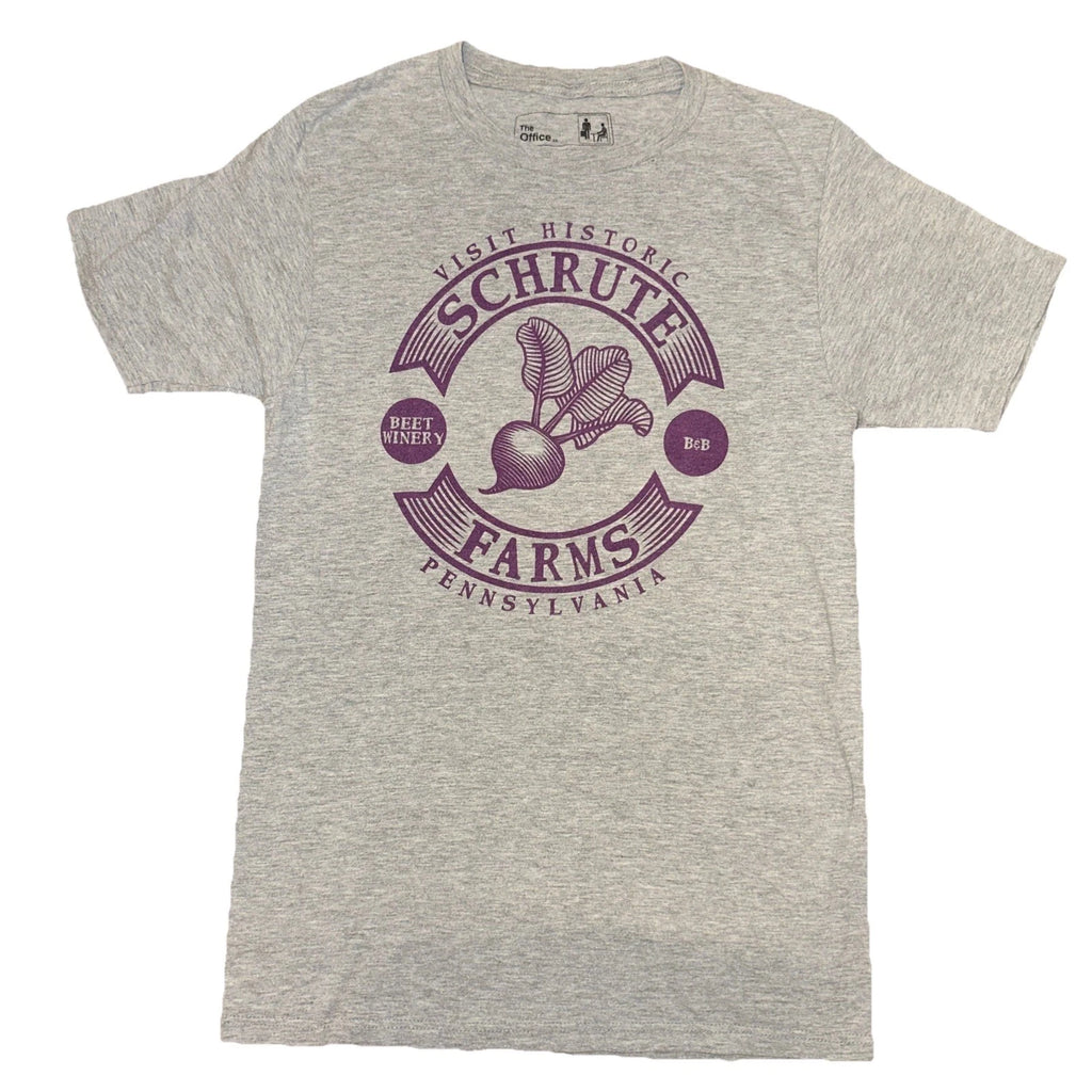 SCHRUTE FARMS T-Shirt Mens Small Beets B&B The Office Dwight Heather Gray