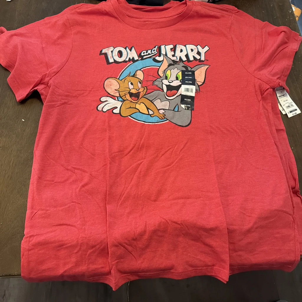 Tom and Jerry Happy Together Cat Mouse Cartoon Heather Red T-Shirt New 3XL