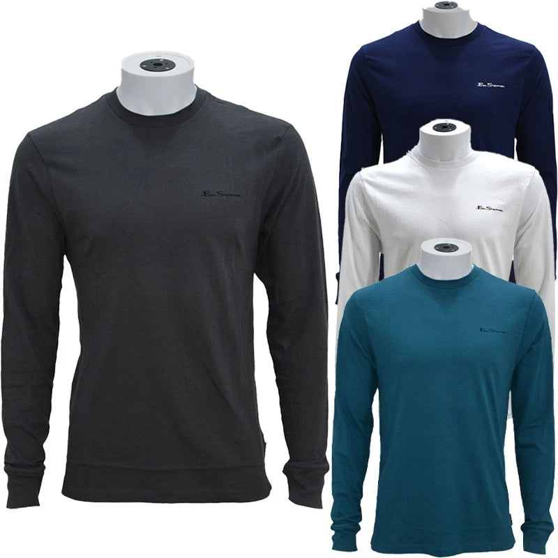 BEN SHERMAN Mens T Shirts Round Neck Long Sleeve Solid Color Top New Tees S-2XL