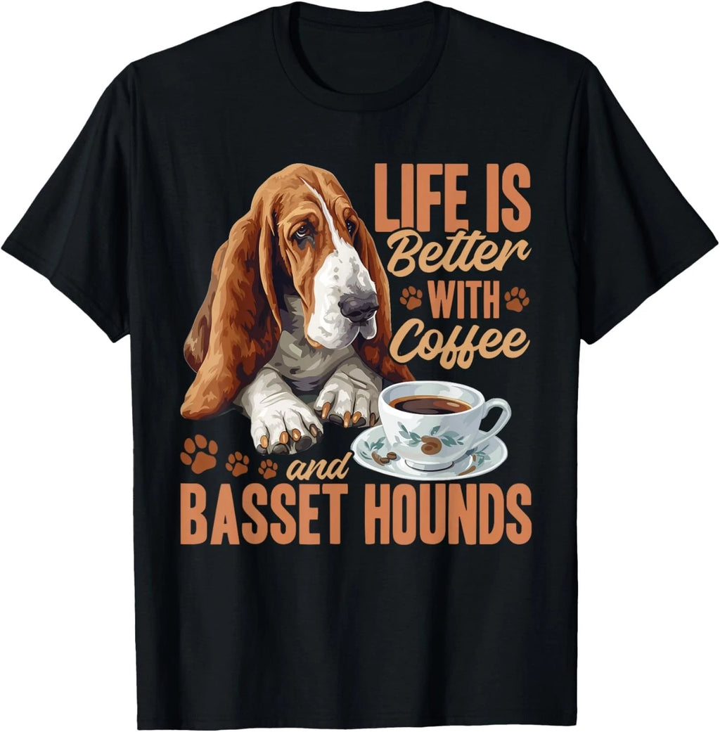 Basset Hound Dog Breed Life is Better with Coffee and a Gift Unisex T-Shirt