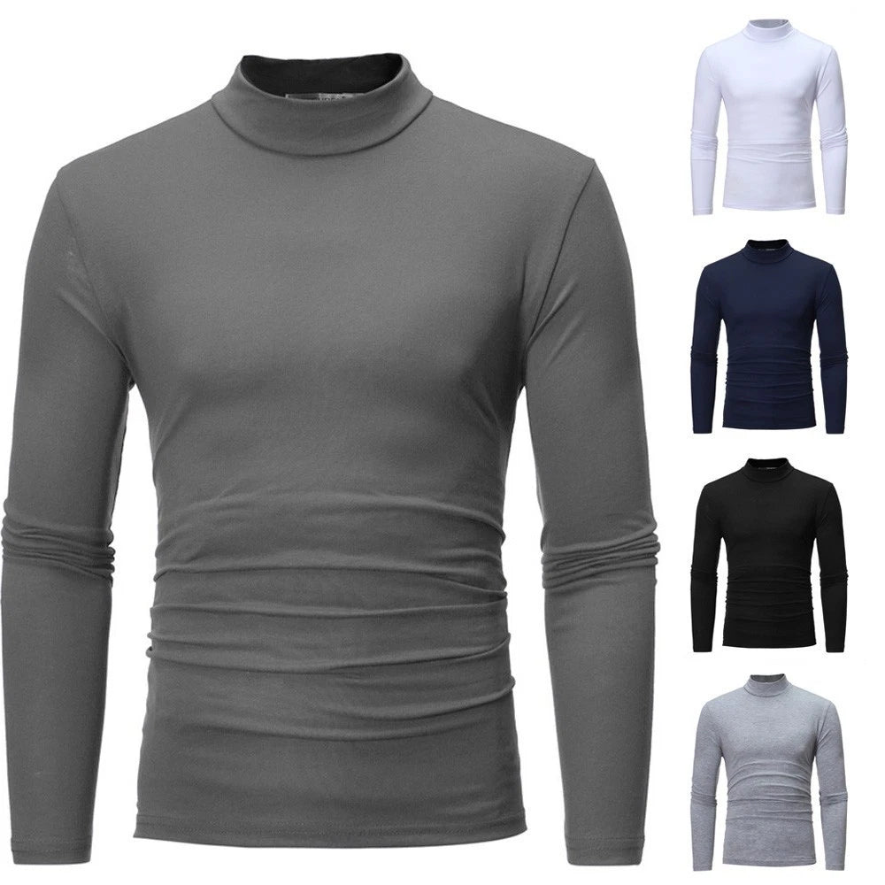 Trendy Men's Basic Plain Tshirt Blouse Pullover Long Sleeve Top for Winter