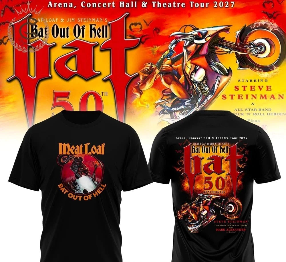 Meat Loaf Bat Out of Hell 50th Anniversary Tour 2027 2 Sided Graphic Shirt