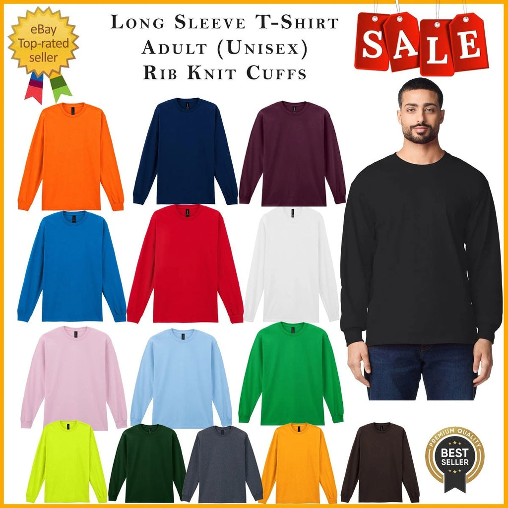 Gildan Ultra Cotton Mens Long Sleeve T Shirt Classic Fit Rib Cuff Tee UK S-5XL