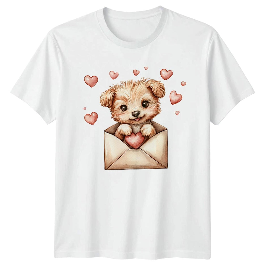 Puppy In Envelope Dogs Animals Mens T-Shirt Womens Tee Graphic Unisex Top