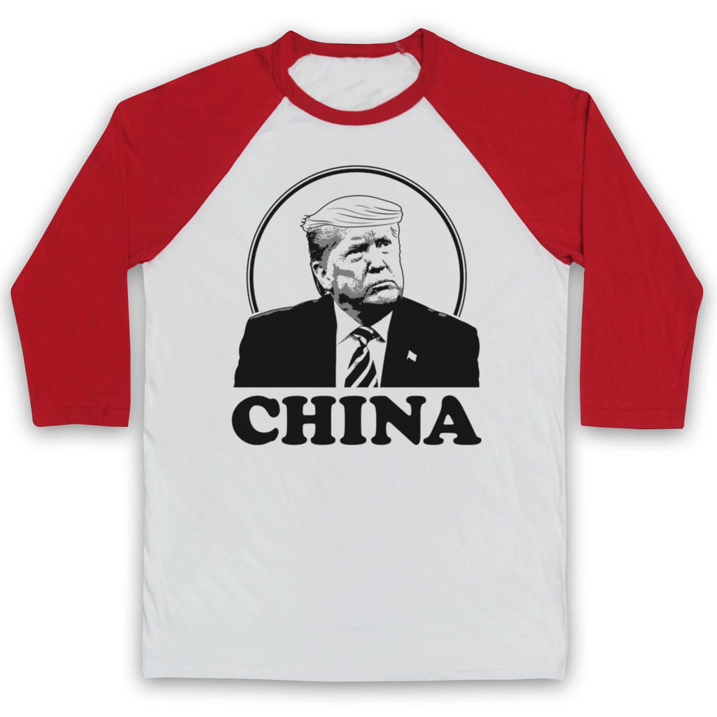 DONALD TRUMP CHINA PARODY AMERICAN PRESIDENT USA 3/4 SLEEVE BASEBALL TEE