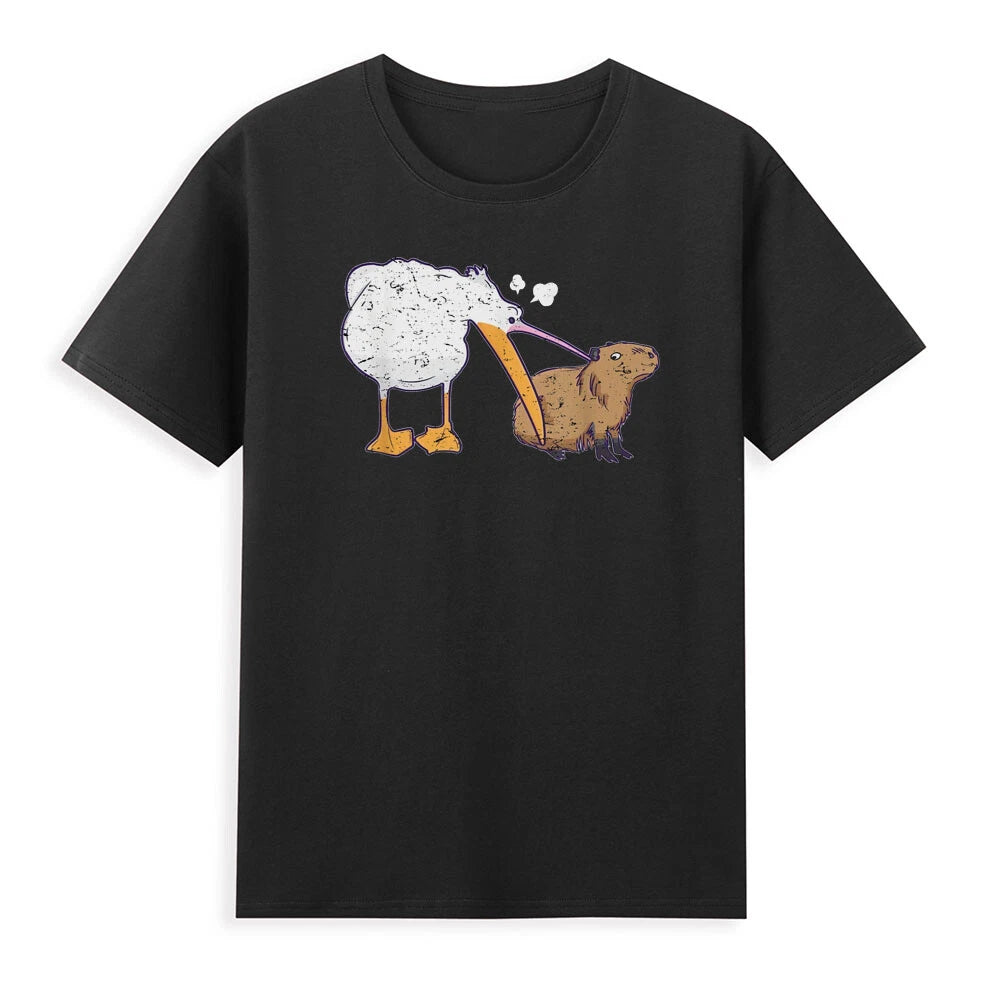 Pelican Tries to Eat Capybara Funny Capybara Kawaii Meme Vintage Men's T-Shirt