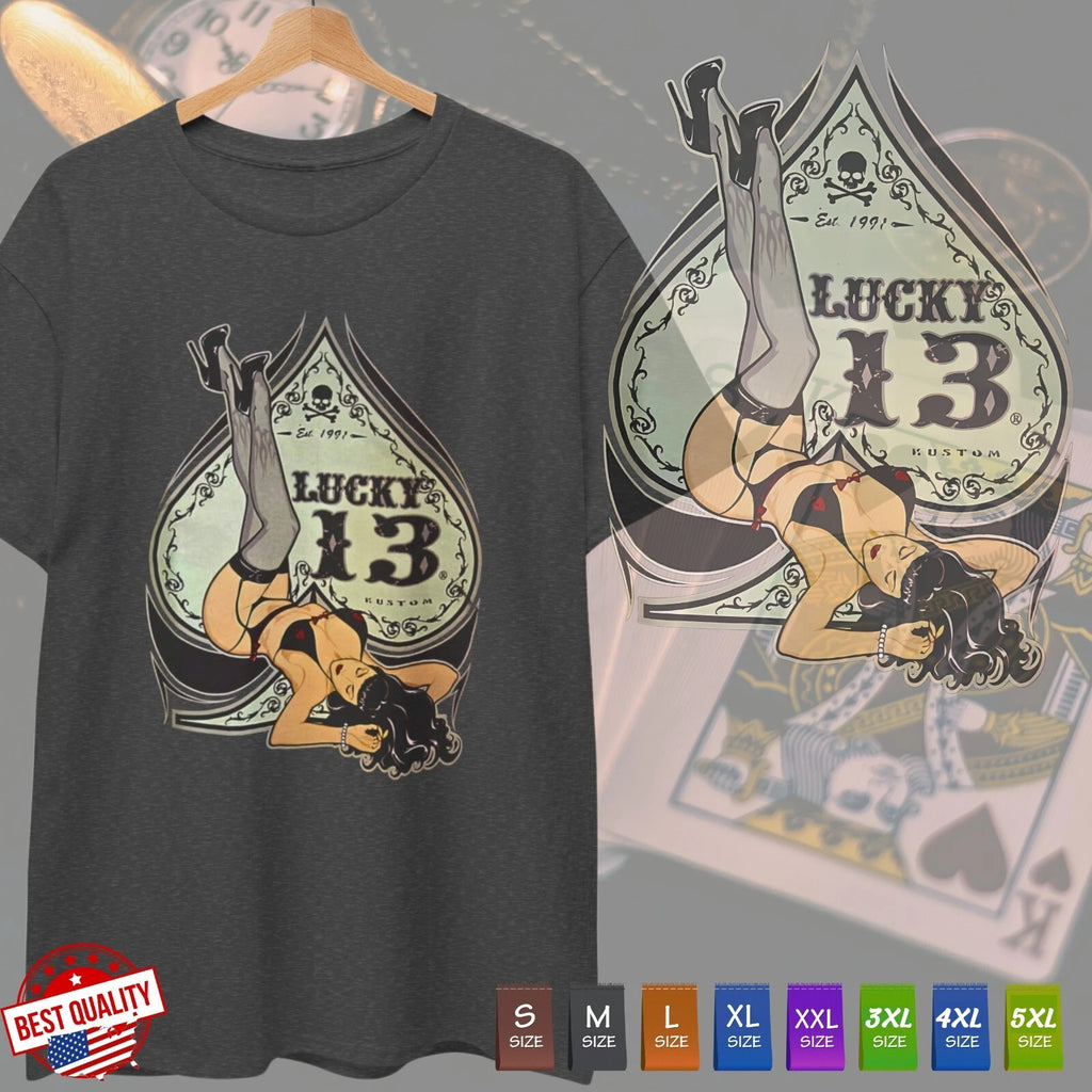 Lucky 13 T Shirt Casino Vegas Retro Old School Clothing Poker Card Classic Tee