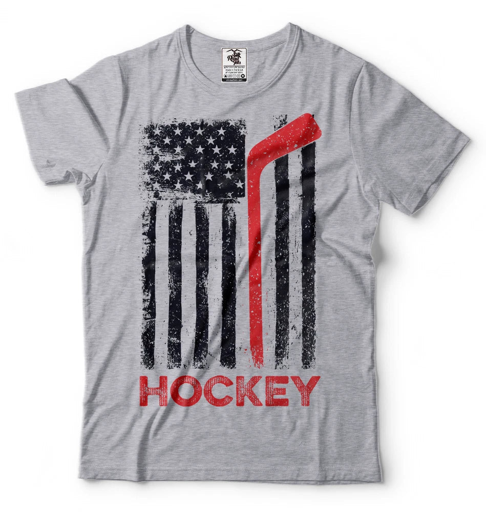 Hockey T-shirt USA Flag American Hockey Tee Shirt Birthday Gift Shirt