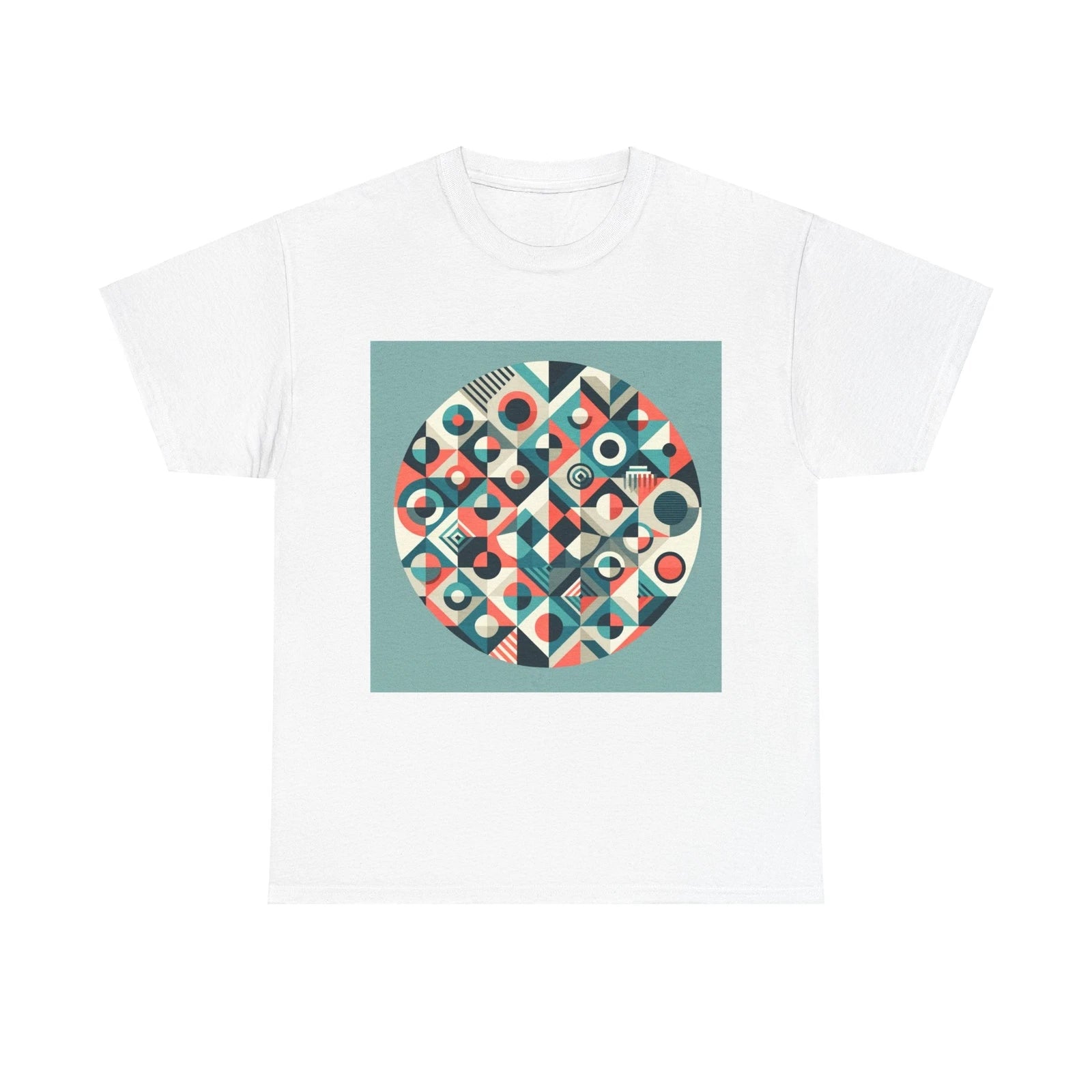 Unisex Adult T Shirt Geometric Shapes Modern Art Teal Coral
