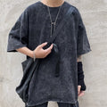 Men Women Loose Frayed Shirt Distressed Short Sleeve Tops Tee Gothic Black