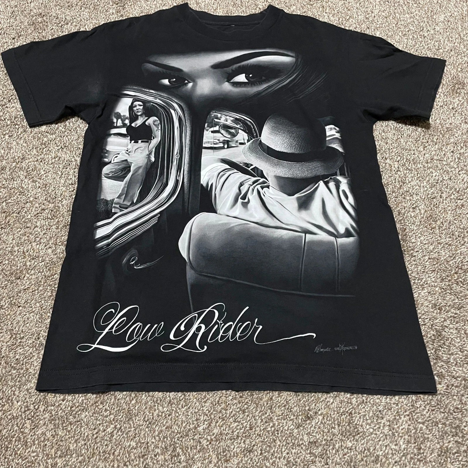 Lowrider T Shirt DGA Gonzales Bear Black Graphic Tee Men's Streetwear