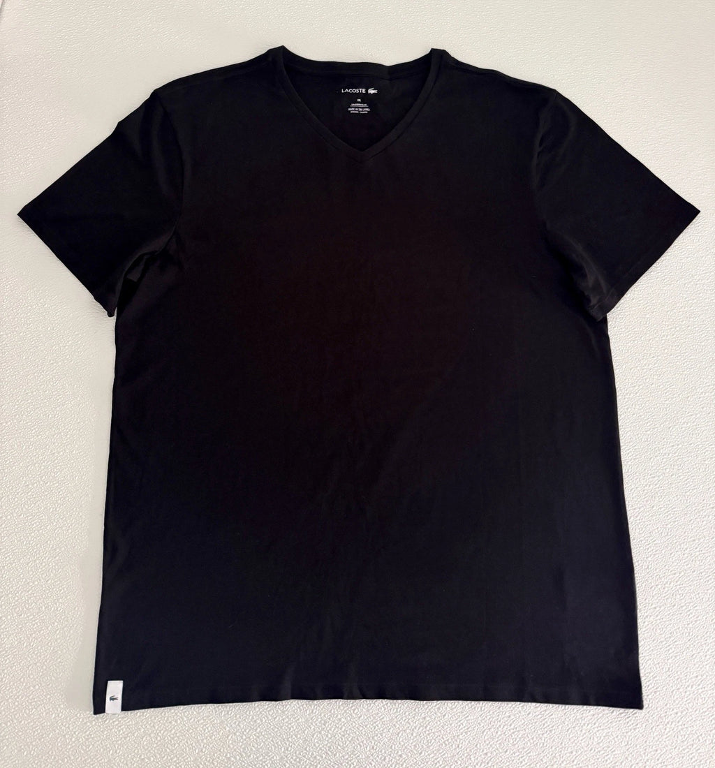 NEW Lacoste Men T-Shirts  Underwear XXL 2XL Cotton V neck Black