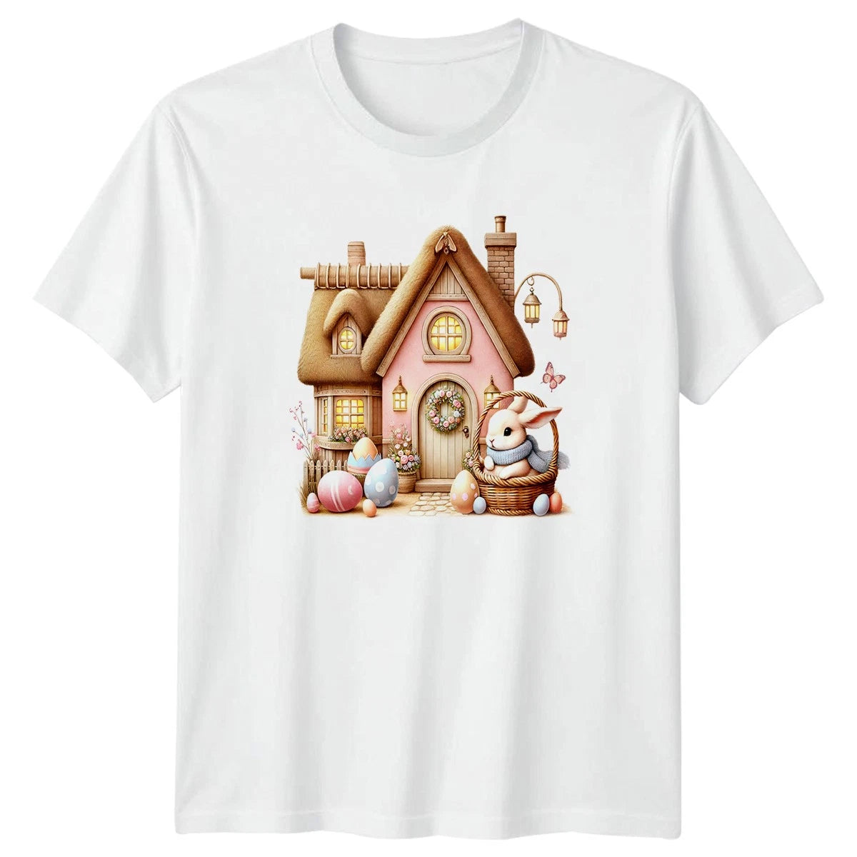 Cute Little Bunny In Easter Womens T-Shirt Rabbit Cottage Easter Gift For Her