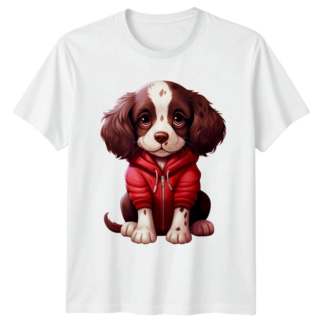 Puppy In Hoodie Dogs Animals Mens T-Shirt Womens Tee Graphic Unisex Top -a
