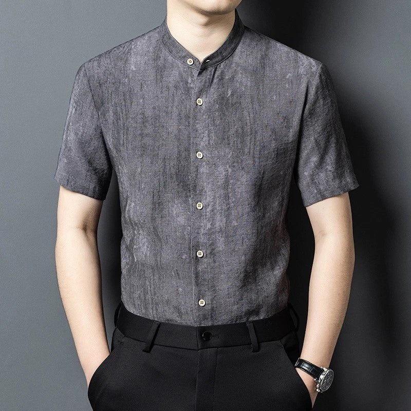 Summer Linen Short-Sleeved Men's Stand-Up Shirt Fashionable Casual Shirts Tops