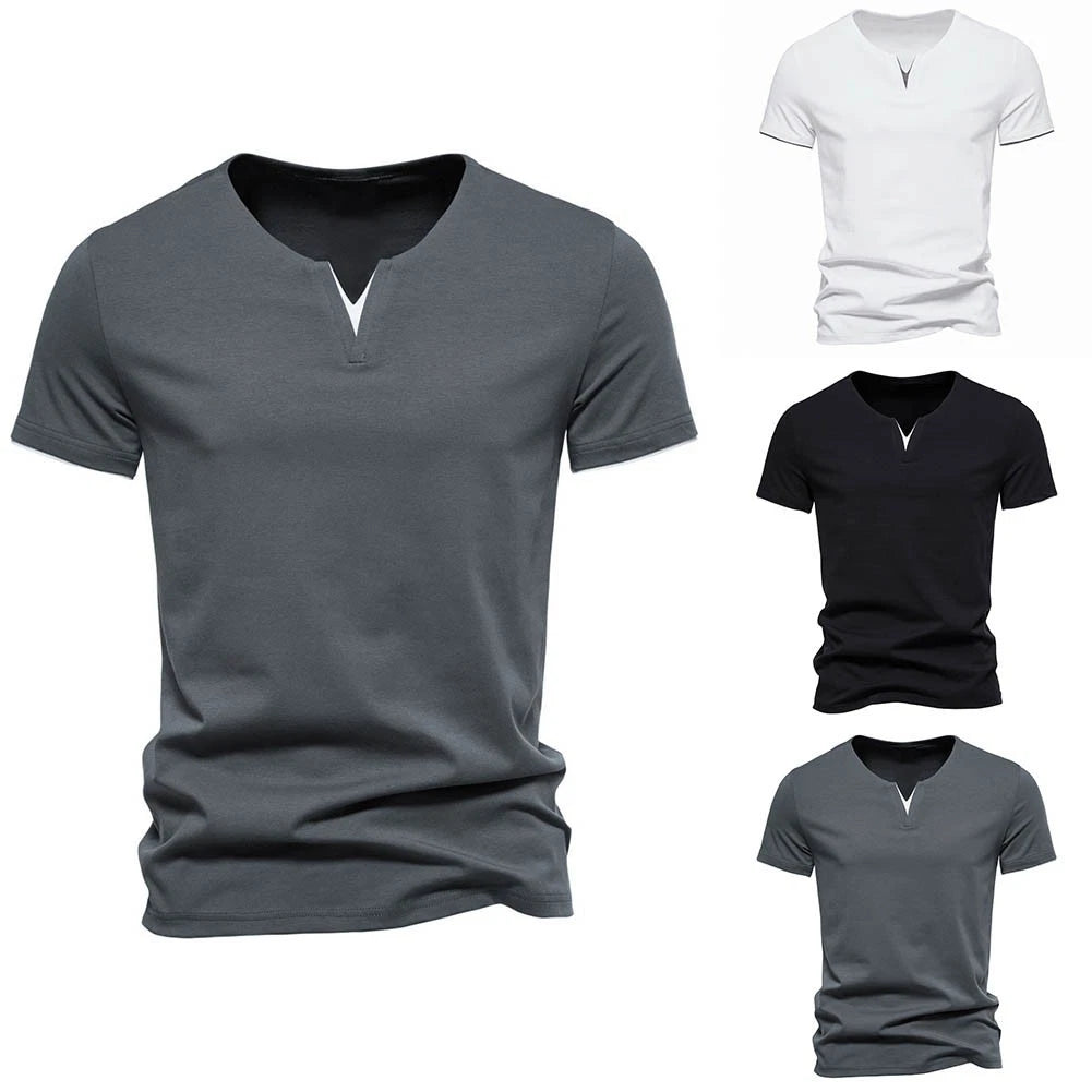Trendy Men's Summer Fitness Tee Comfortable Soft Short Sleeve V Neck (M 4XL)