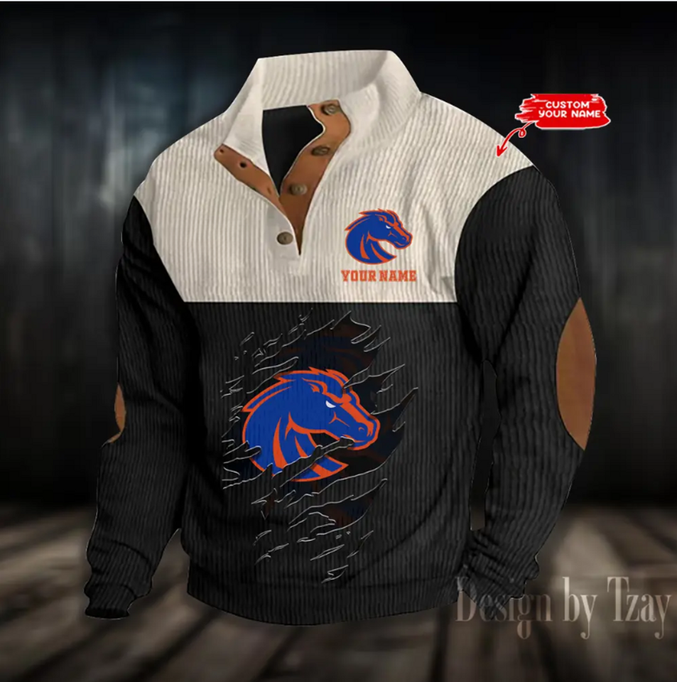 Broncos Basketball Corduroy Stand Collar Sweatshirt