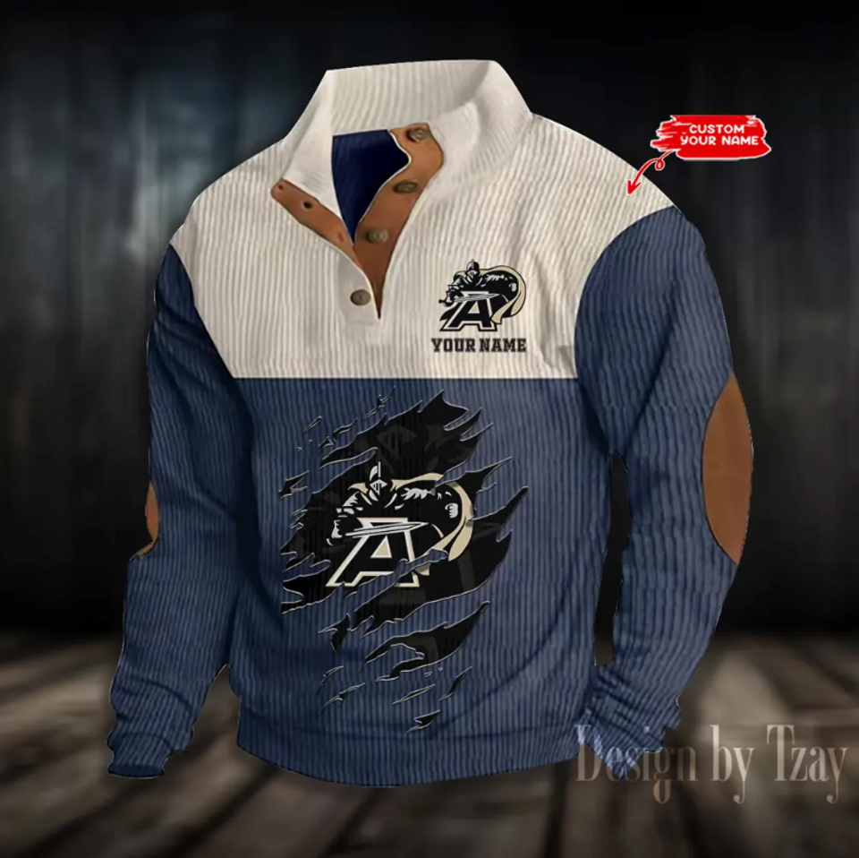 Army Black Basketball Corduroy Stand Collar Sweatshirt