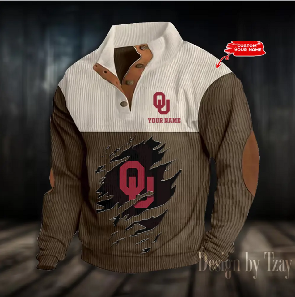 Sooners Basketball College Team Corduroy Stand Collar Sweatshirt