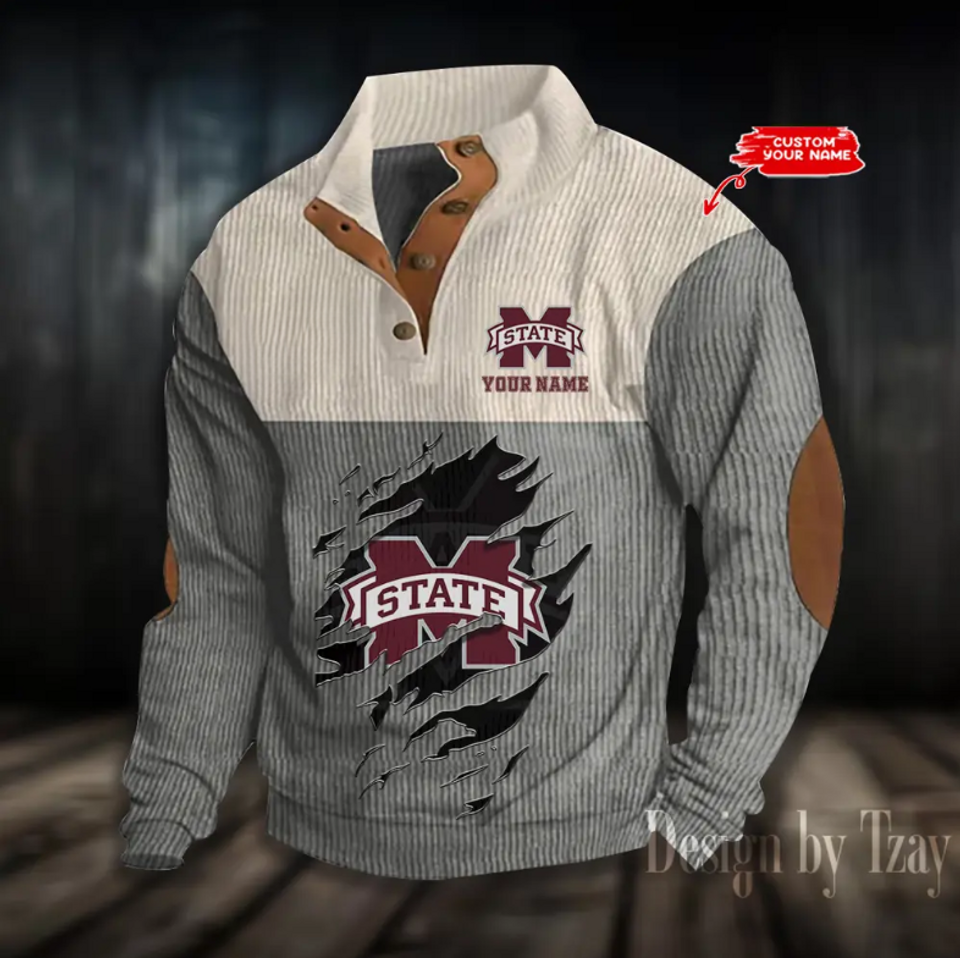 Mississippi Basketball College Team Corduroy Stand Collar Sweatshirt