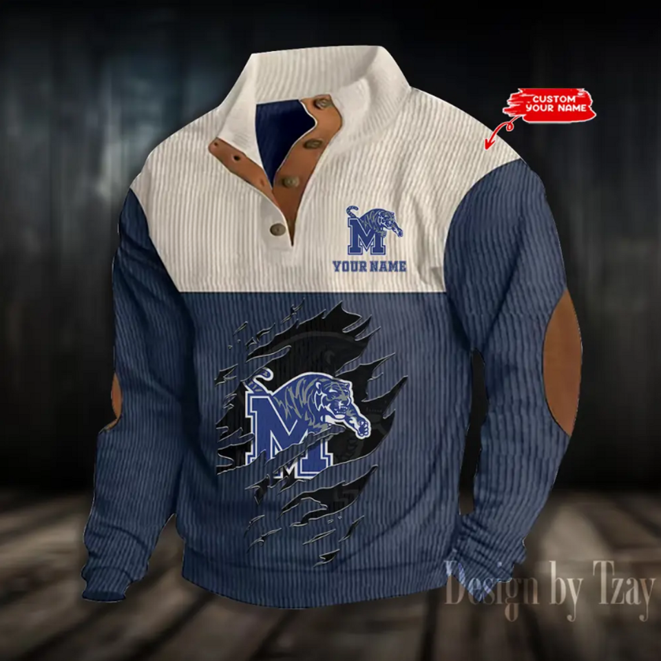 Memphis Basketball College Team Corduroy Stand Collar Sweatshirt