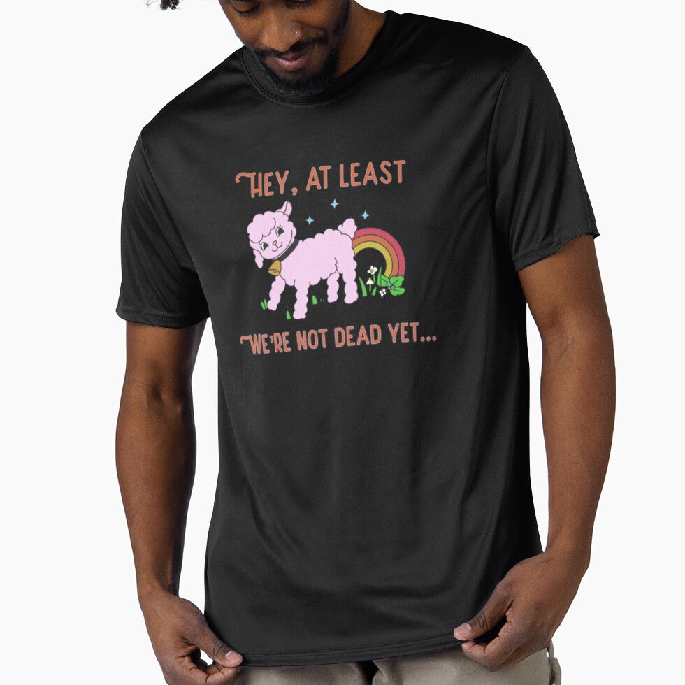 At Least We Are Not Dead Bright Side Lamb Ironic Dark Cute Pink Lamb Cartoon by IronicBGear