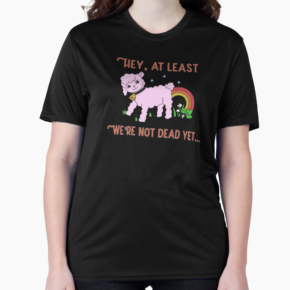 At Least We Are Not Dead Bright Side Lamb Ironic Dark Cute Pink Lamb Cartoon by IronicBGear
