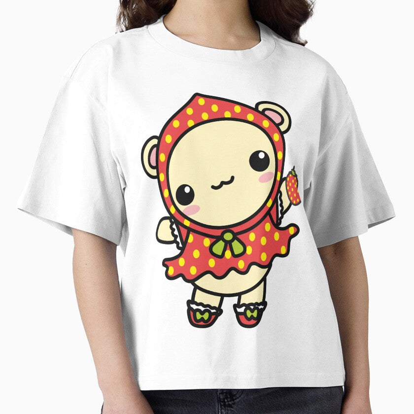 Precious Kawaii Teddy Bear In Cute Strawberry Outfit Holding Strawberry by CreativeCranium