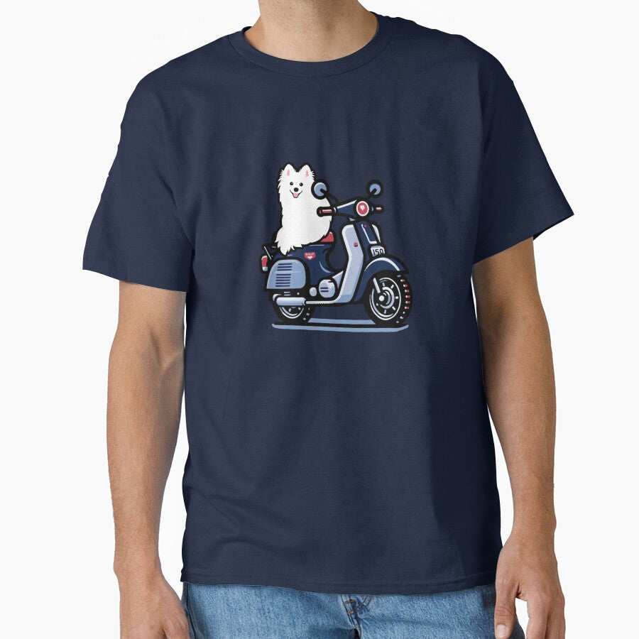 Cute Japanese Spitz Dog on a Super Cub Motorcycle Scooter by kamahachi