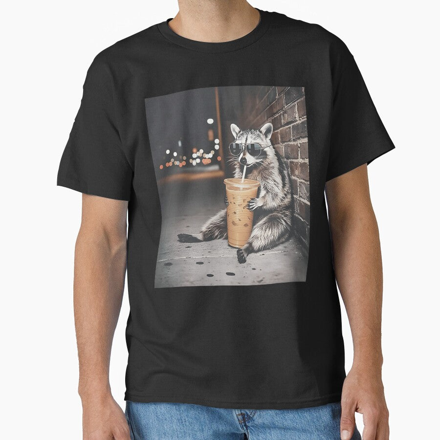 Raccoon Drinking Iced Coffee Sleepy Morning Animal Meme by michealhunttt