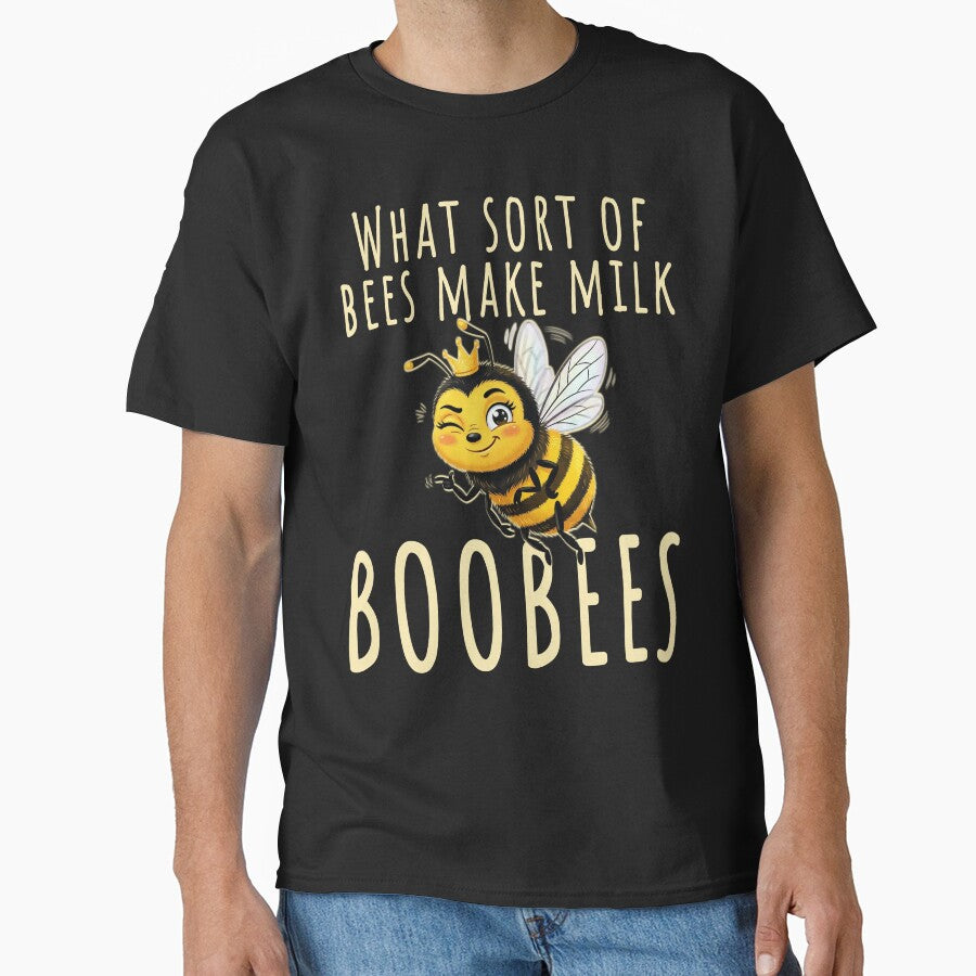 Sassy bee What sort of bees make milk? Boobees! Funny retro bee dad joke by KHWD